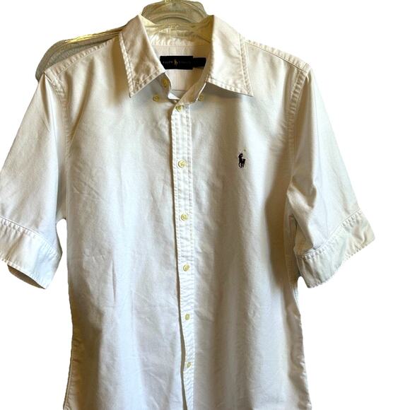 Ralph Lauren Mens button down Shirt L Short Sleeve cuffed RARE Slim fit see pics - Picture 1 of 11